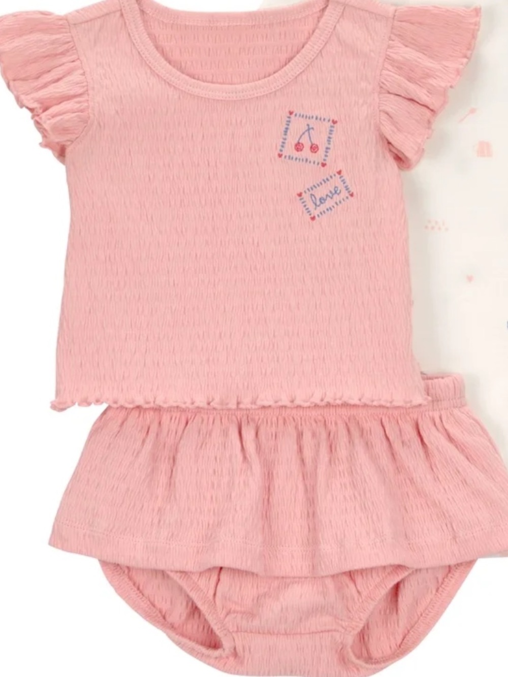 Carters Kids Pink Flutter Sleeve Top & Skirted Bloomer 2 Piece Set 12 m